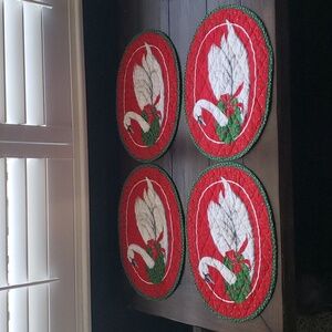 Vintage Quilted Fabric Christmas Swan Placemats Set of 4